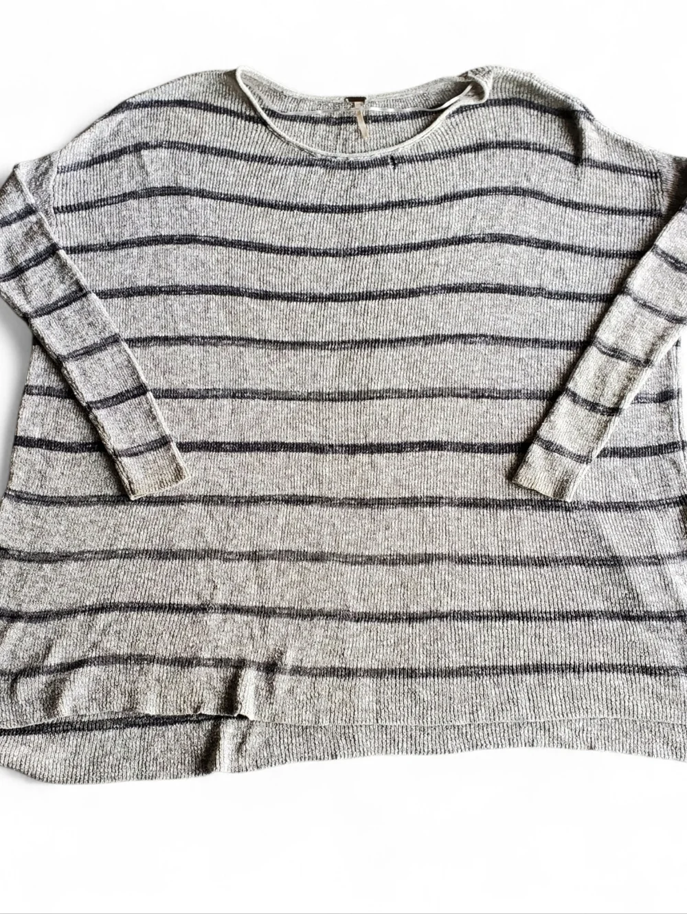 Free People Gray Striped Knit Sweater Large